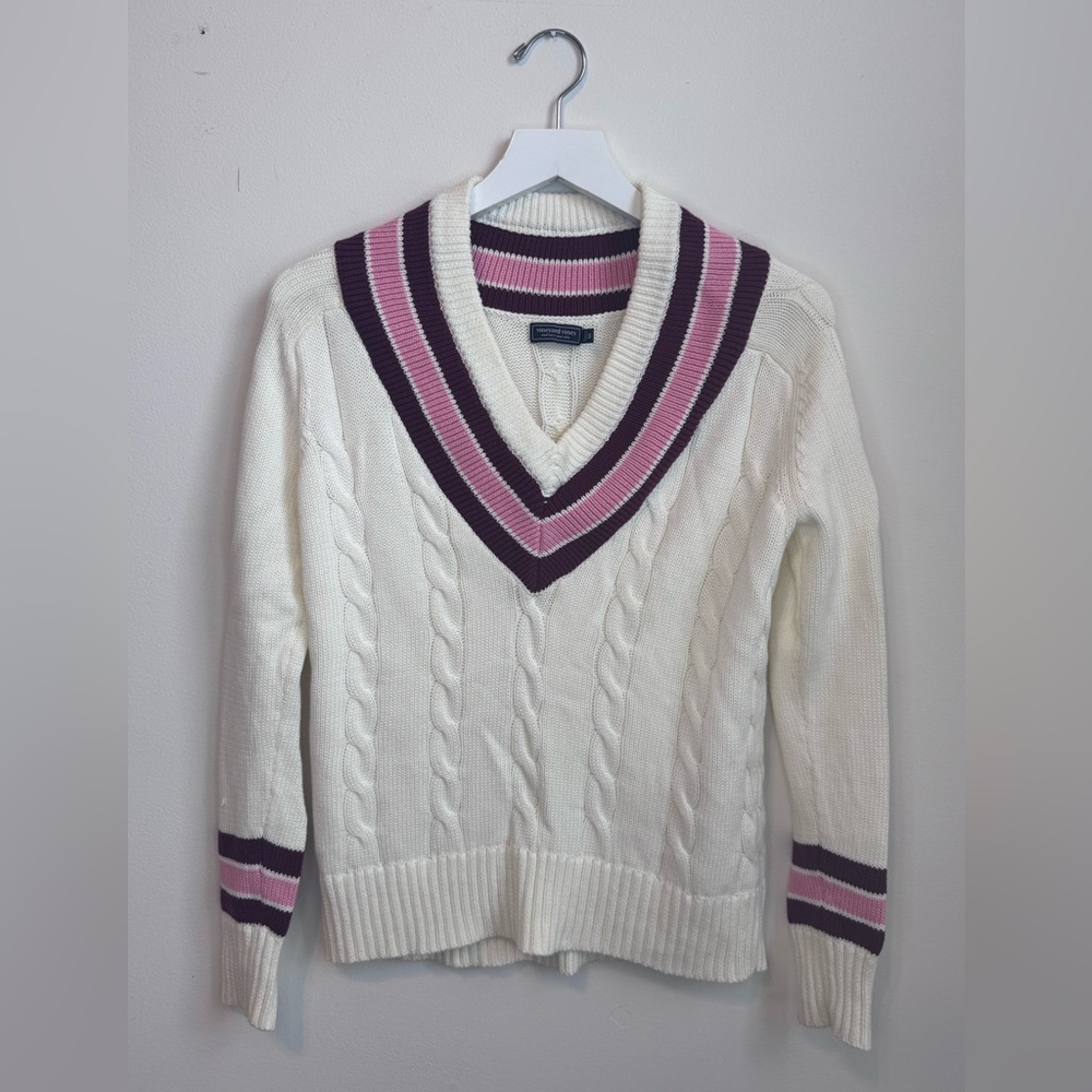 Vineyard Vines Marshmallow Cable V-Neck Sweater XS